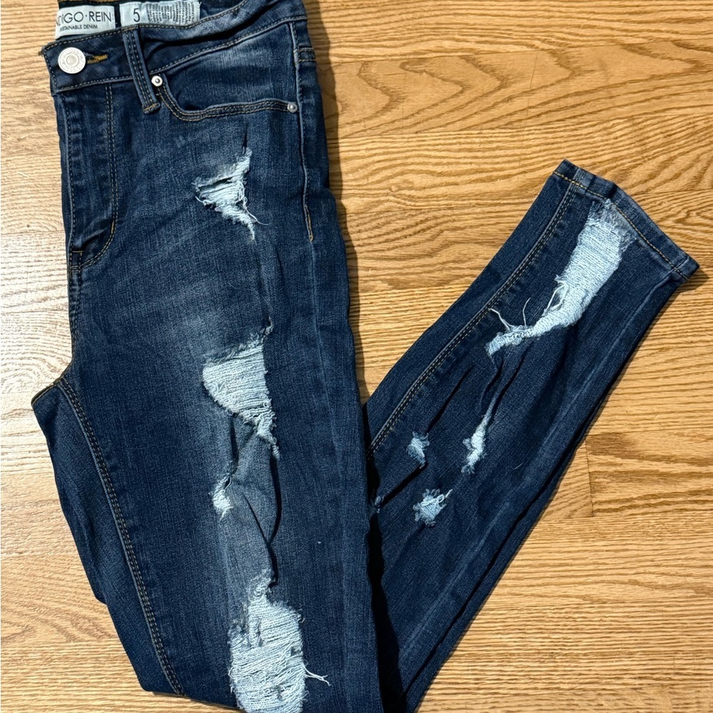 Indigo Rein Blue Skinny Jeans Distressed Style‎